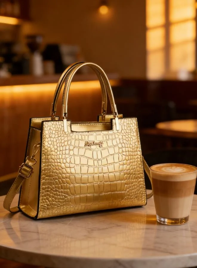 Take Two Gold Croc-Embossed Handbag