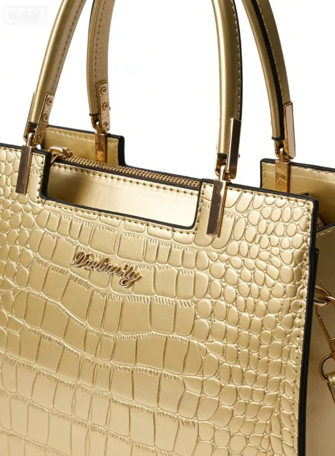 Take Two Gold Croc-Embossed Handbag