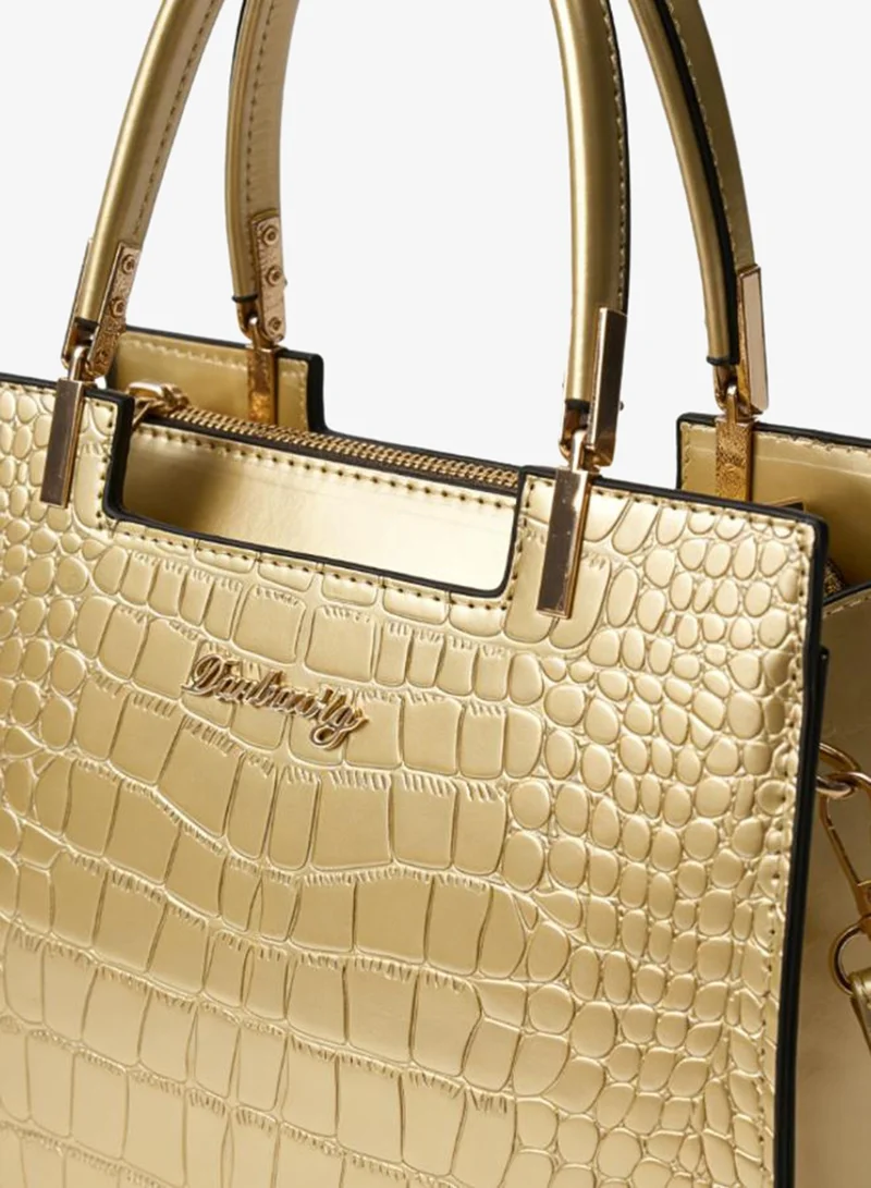 Take Two Gold Croc-Embossed Handbag