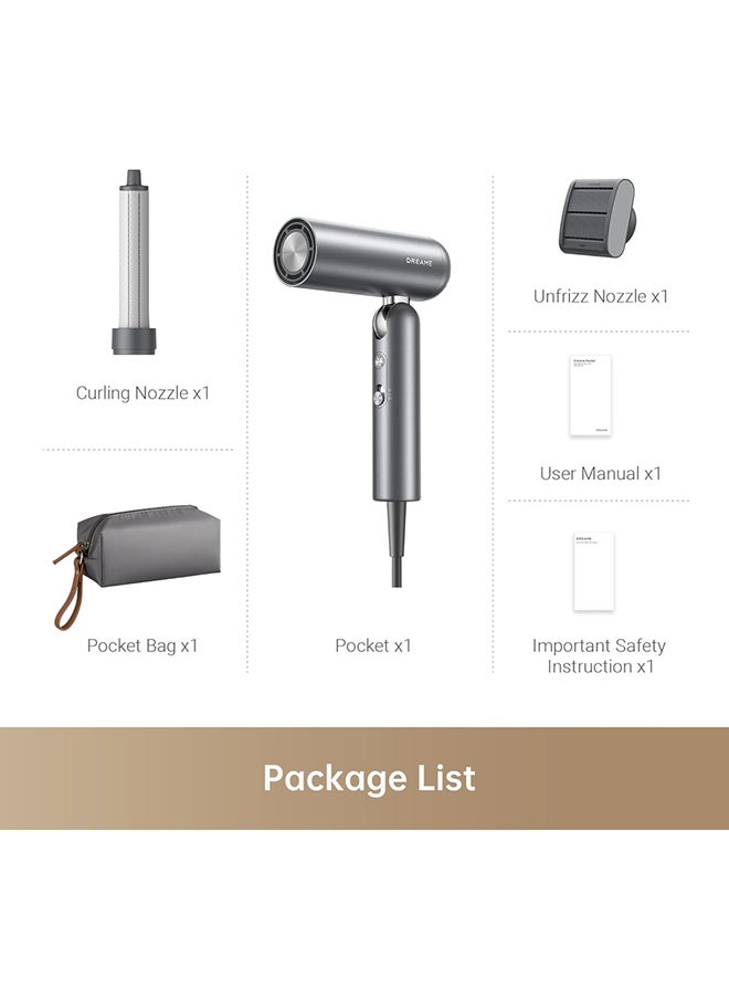 Dreame Dreame Pocket High Speed Hair Dryer, 3 Folding Shapes, 300g, 110,000 rpm Motor, 57°C Constant Temperature, 40 Seconds Drying, AHD51-GRAY  - Image 4