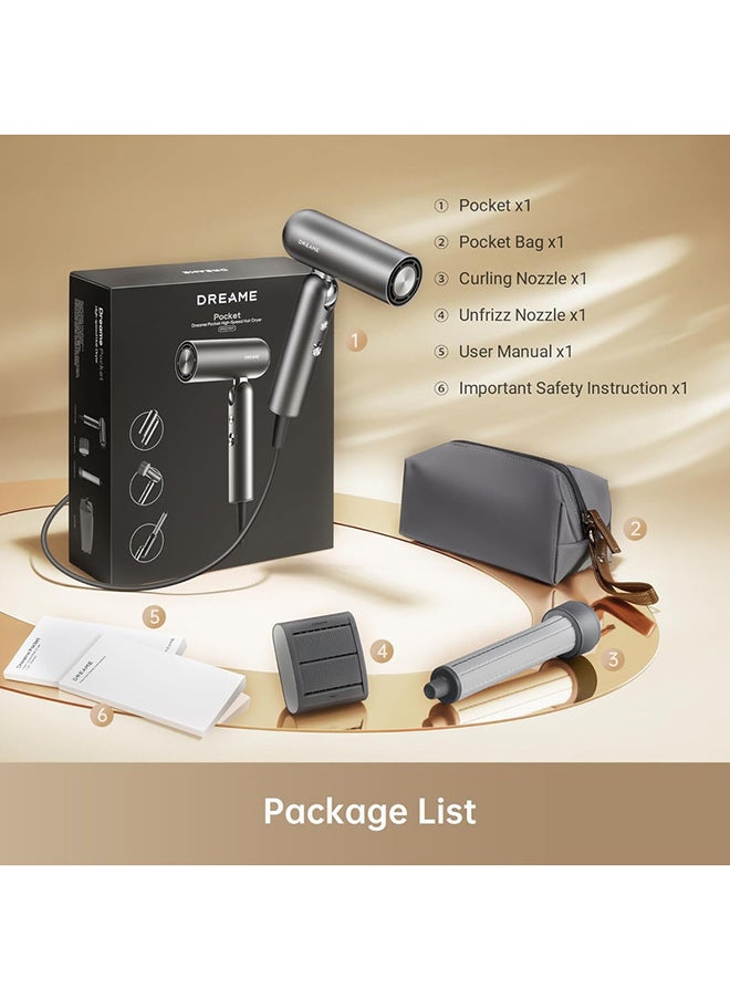 Dreame Dreame Pocket High Speed Hair Dryer, 3 Folding Shapes, 300g, 110,000 rpm Motor, 57°C Constant Temperature, 40 Seconds Drying, AHD51-GRAY  - Image 3