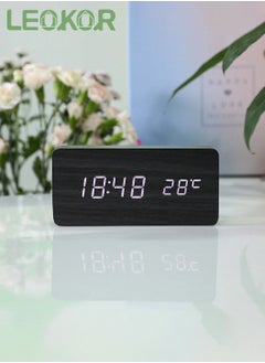 Wooden Alarm Clock, Digital Clock with USB Port, Adjustable Brightness, Temperature Display, for Heavy Sleepers
