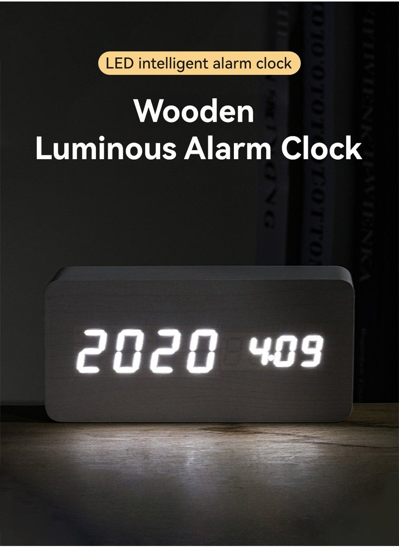 LEOKOR - Wooden Alarm Clock, Digital Clock with USB Port, Adjustable Brightness, Temperature Display, for Heavy Sleepers - Image 1