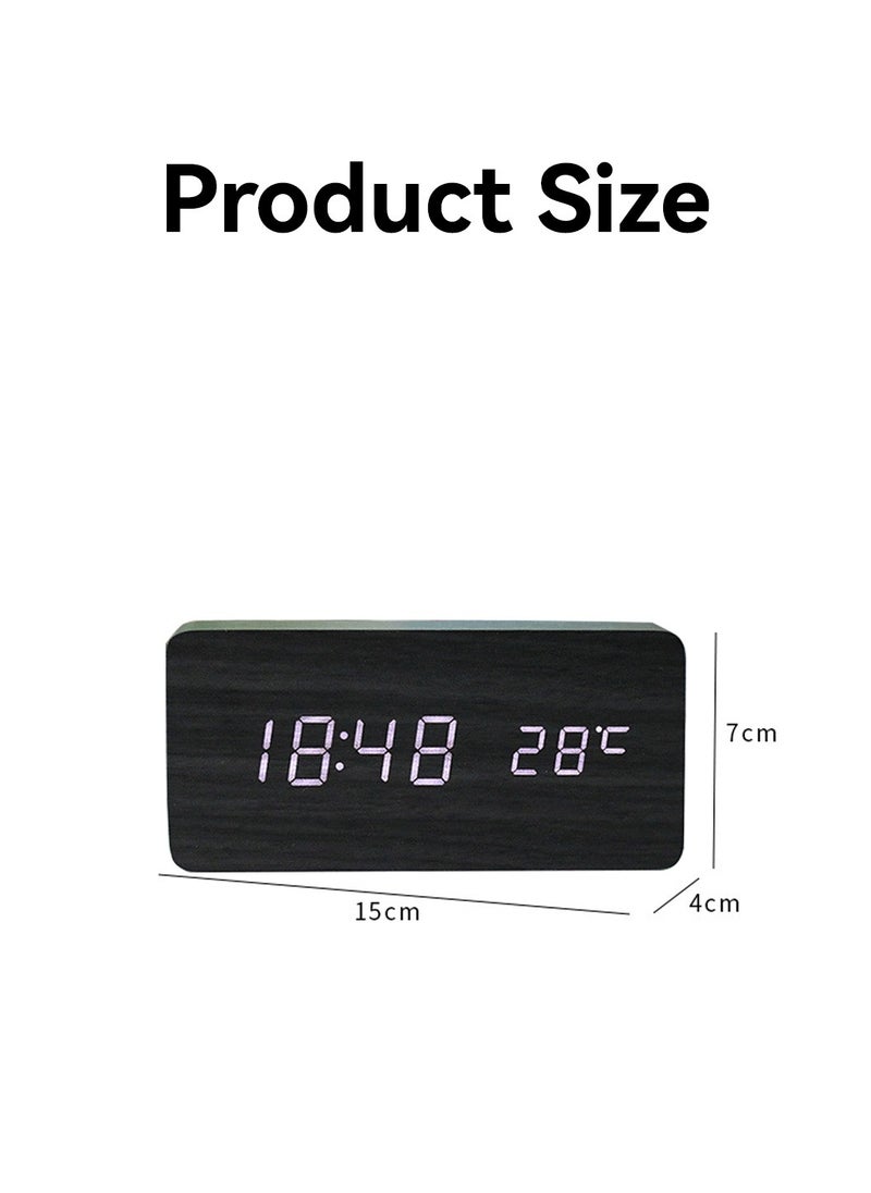 LEOKOR - Wooden Alarm Clock, Digital Clock with USB Port, Adjustable Brightness, Temperature Display, for Heavy Sleepers - Image 1