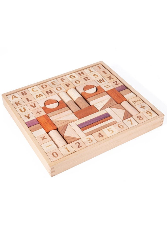 Loquat Log Large Particles Building Blocks Prince Mother Early Education Educational Kindergarten Digital Early Education Toys Solid Wood Building Blocks-Color:86 Classic Building Blocks - Image 1