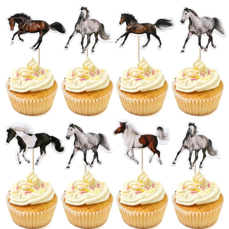 Rsstarxi 36 Pack Horse Cupcake Toppers Animal Horse Cake Decoratons Assembled Horse Racing Cupcake Picks for Equestrian Themed Baby Shower Birthday Party Decorations - Image 1