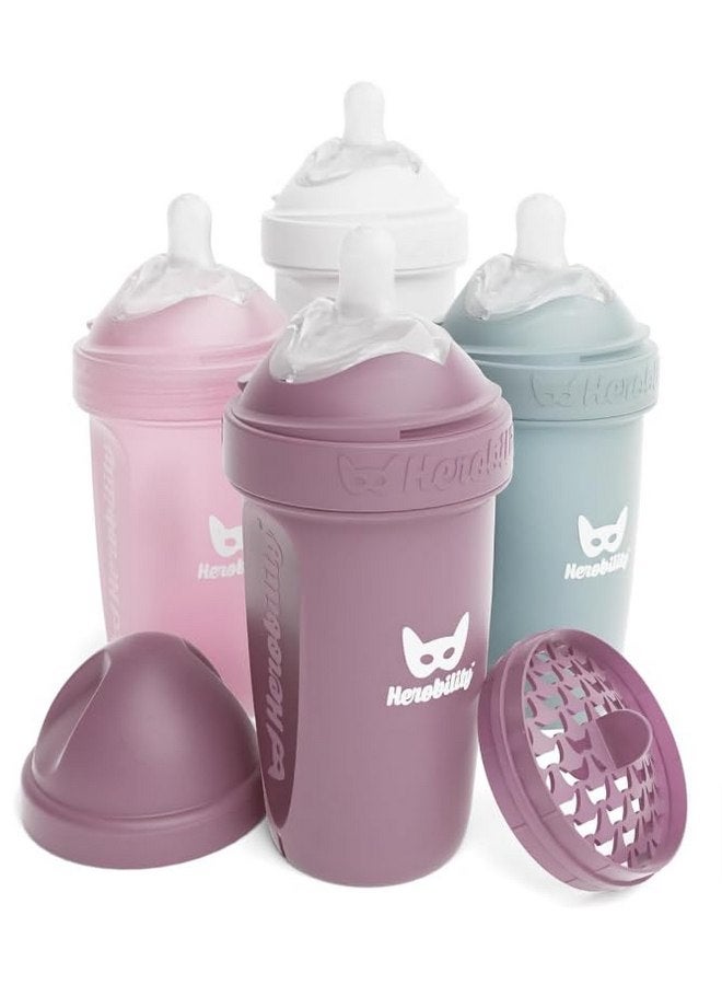 هيروبيليتي زجاجات هيروبيليتي المزدوجة المضادة للمغص للأطفال - 8.5 أونصة سائلة/240 مل - عبوة من 4 قطع - خالية من مادة بيسفينول أ - متعددة الألوان - أبيض، رمادي، وردي، زهر الزعرور الوردي - Image 1
