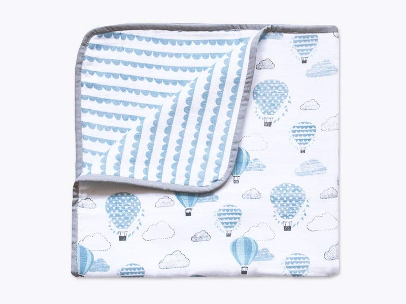 Masilo Bamboo Muslin Modern Newborn Baby Blanket, Pack of 1 Unisex - Hot Air Balloon Blue - Image 1