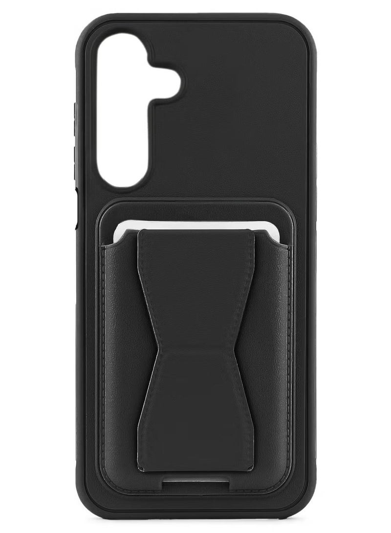 Leather back cover with card wallet Foldable Shockpoof Case compatible with Samsung Galaxy A56/A36 (Black)