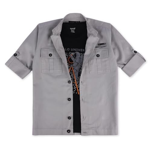 CAVIO Boys Regular Fit Casual Cotton Shirt and T-Shirt Grey - Image 1
