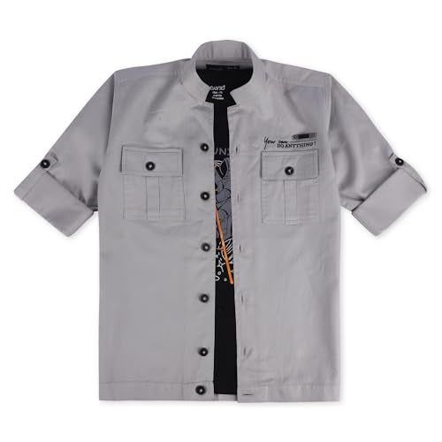 CAVIO Boys Regular Fit Casual Cotton Shirt and T-Shirt Grey - Image 4