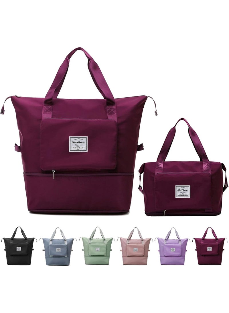 Large, foldable, water-resistant handbag suitable for travel, purple color - Image 1