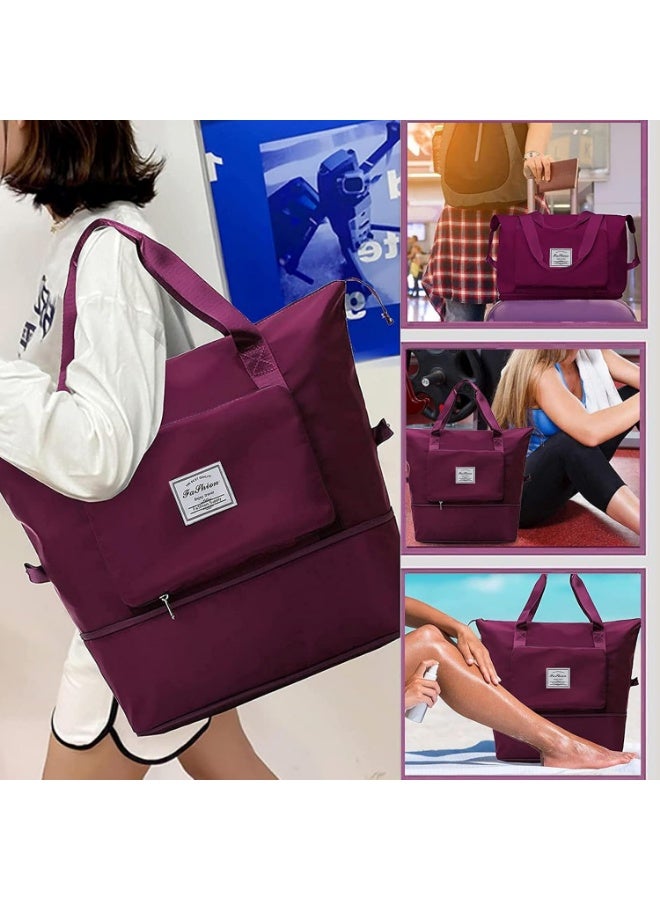 Large, foldable, water-resistant handbag suitable for travel, purple color - Image 5