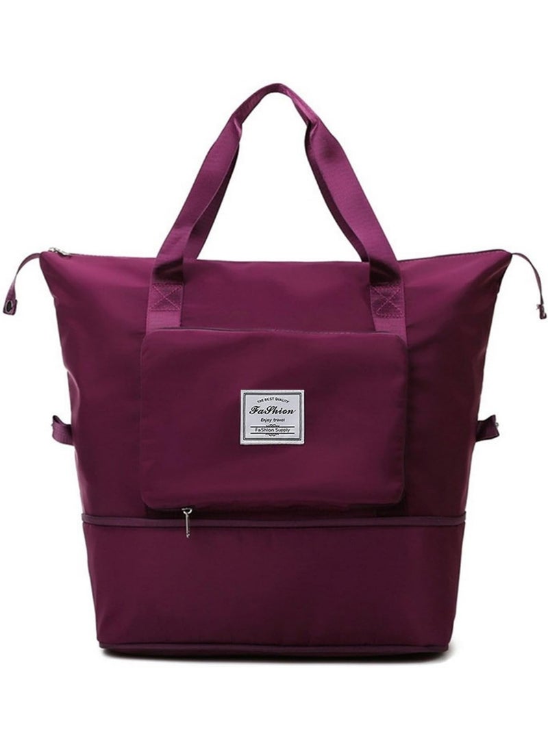 Large, foldable, water-resistant handbag suitable for travel, purple color - Image 2