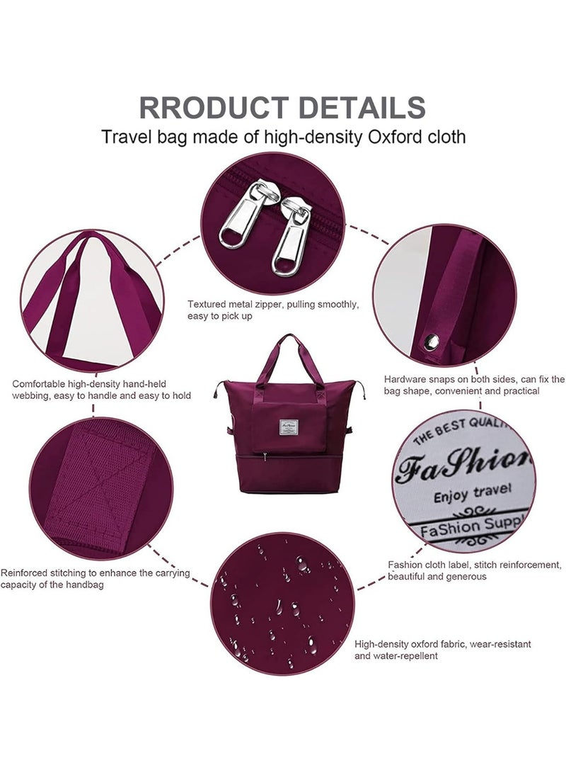 Large, foldable, water-resistant handbag suitable for travel, purple color - Image 4