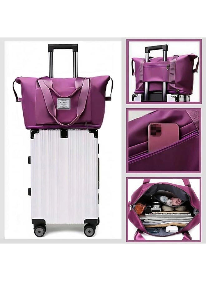 Large, foldable, water-resistant handbag suitable for travel, purple color - Image 3