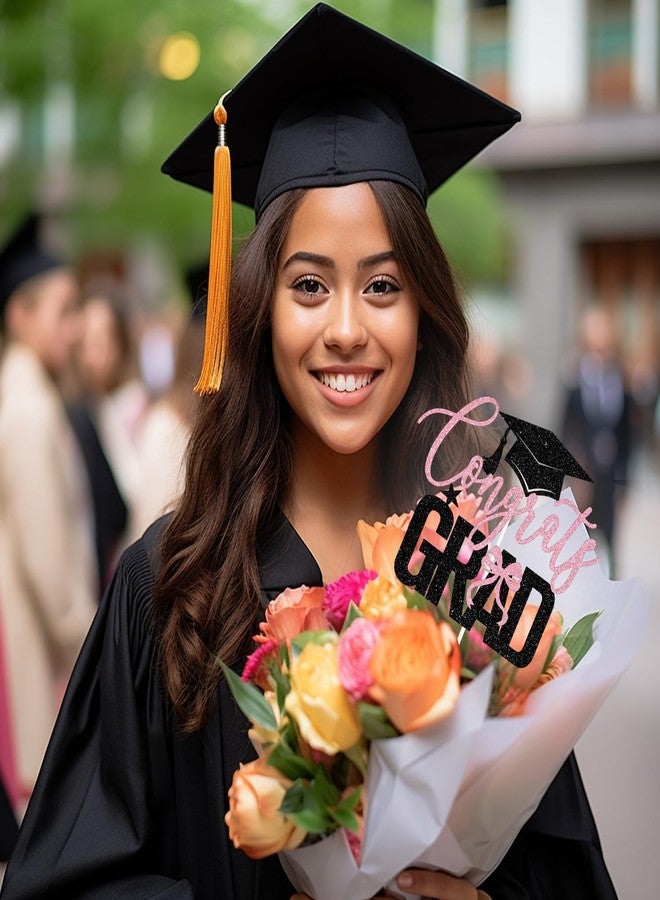 ZACHAKO Black & Pink Glitter Congrats Grad Cake Topper, Bowties Coquette Class of 2026 Decor, Bow 2026 Graduation Party Decorations Supplies for Graduate Girls Boys - Image 4