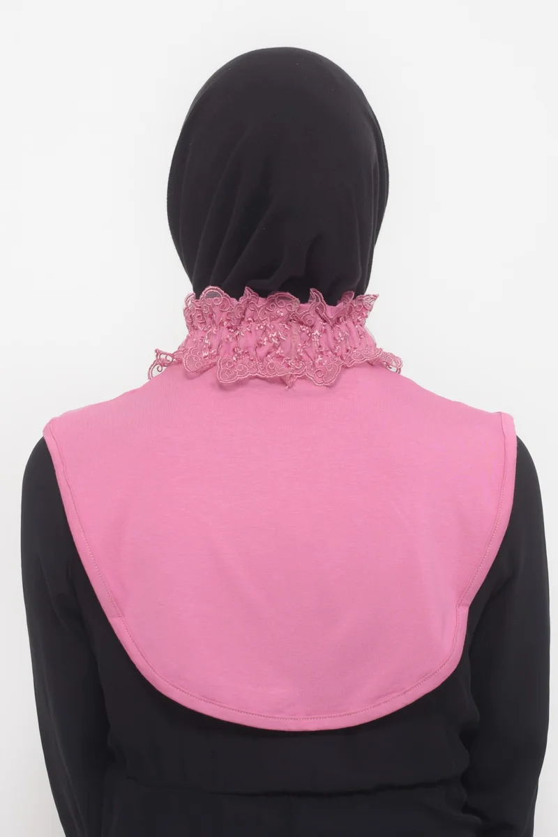 التوبة Women's Lace, Frilly, Elastic Gathered Turtleneck, Turtleneck Hijab Neck Collar - Dark Pink