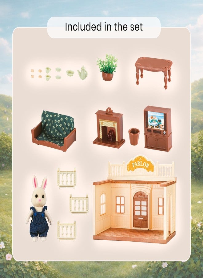 OLEOCA Family Parlor Doll House - Cozy Living Room Cabin with Bunny Figure, Sofa & Furniture, Modular Pretend Play Set for Kids Ages 3+ - Image 3