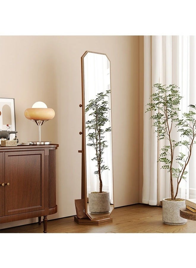 NKX Antique-Style Rotating Full-Length Mirror with Integrated Coat & Storage Rack – Unique Shaped Floor Mirror for Bedroom & Living Room 40 width 160 Length Walnut Color - Image 2