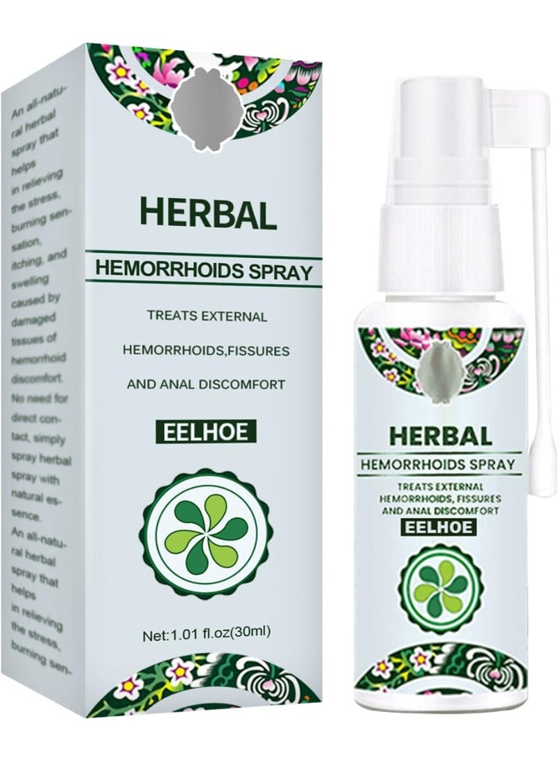 EELHOE Herbal Hemorrhoids Spray Relief Solution, Natural Extracts Help Calm Irritated Skin, Reduce Swelling and Pain, Non-Sticky Formula with Convenient Spray Pump for Daily Use - Image 1