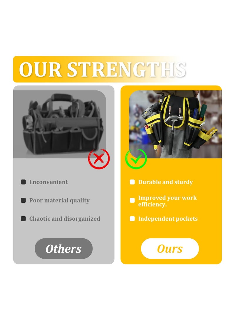 Tool Belt Tool Pouch, Oxford Cloth Heavy Duty Tool Bag with 26 Pockets, Adjustable Tool Pouch Bag, Detachable Tool Belt Multifunction Tool Bag for Carpenter Electrician Woodworker Dad Gift - Image 4