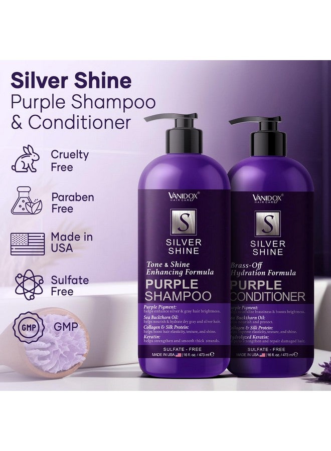 VANIDOX Sulfate Free Purple Shampoo and Conditioner Set for Grey and Silver Hair, Brass Toning Purple Shampoo Infused with Purple Pigment, Purple Shampoo for Gray Hair for Women (16 fl oz each) - Image 2
