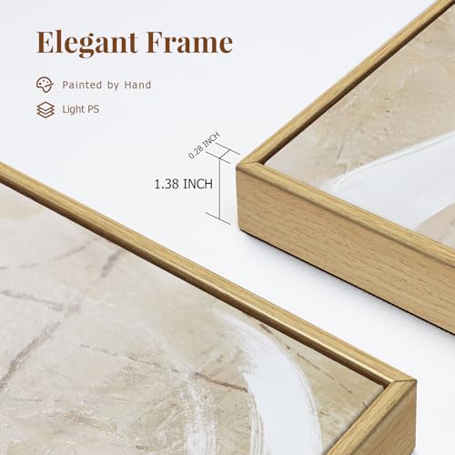 Zessonic Neutral Abstract Wall Art Minimalist White Brown Pastel Paint Strokes Shapes Textured Framed Wall Decor Artwork Canvas Paintings- Living Room Bedroom Office Modern Neutral 16"x24" 3 piece - Image 5