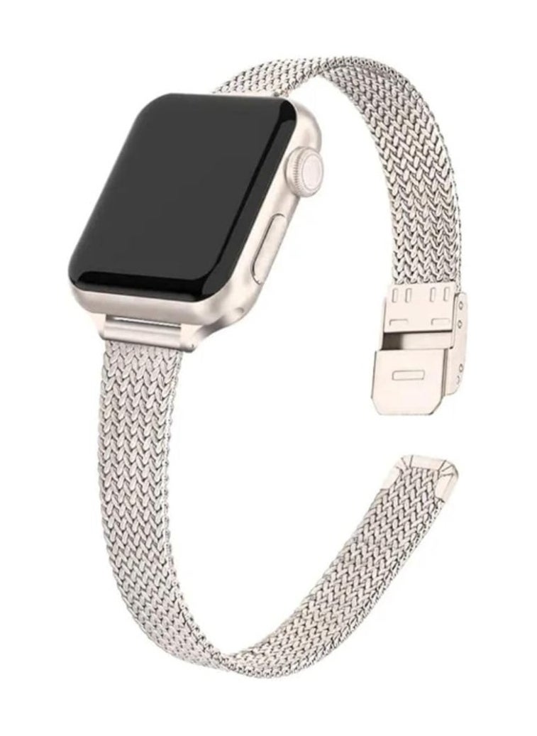 O Ozone Slim Metal Straps Compatible With Apple Watch Series 10 9 8 7 6 5 4 SE, 38/40/41/42mm Thin Narrow Stainless Steel Mesh Milanese Metal Replacement Strap for Women - Starlight  - Image 1