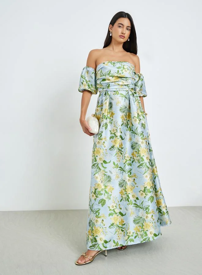 Floral Print Off-Shoulder A-Line Maxi Dress