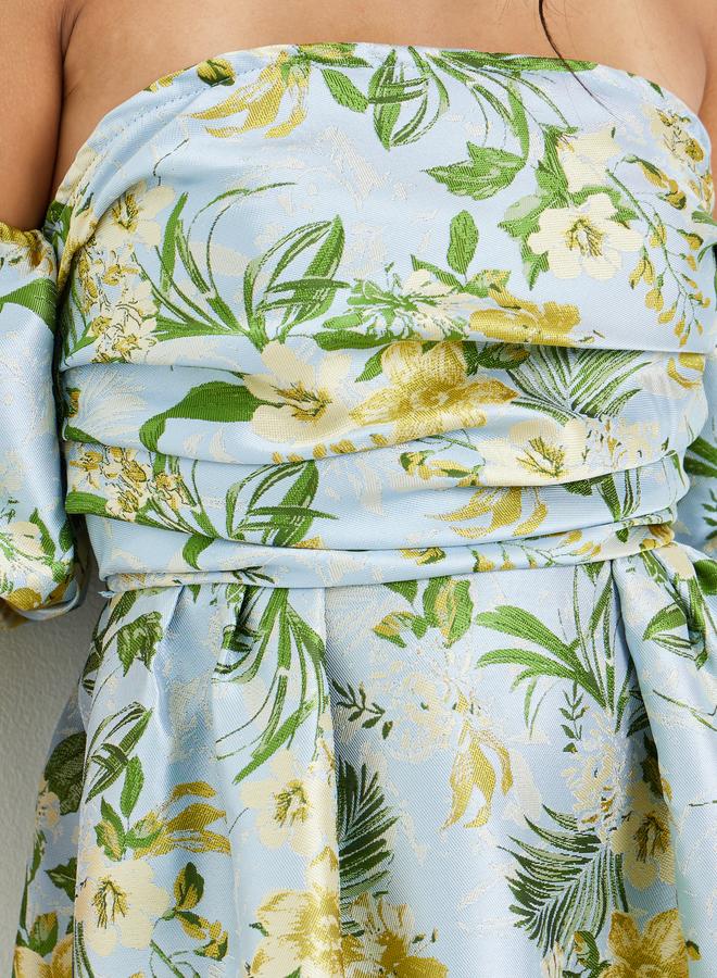 ستايلي فستان ماكسي بحافة واسعة وطبعة زهور وأكتاف مكشوفة - Image 4