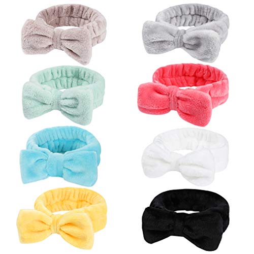 Hishexin 8 Pack Spa Headbands for Women, Soft Bow Skincare Headband for Washing Face, Skincare, Salon & Makeup, Bulk Spa Party Favors, Ideal Christmas Gifts or Stocking Stuffers for Teen Girls - Image 1