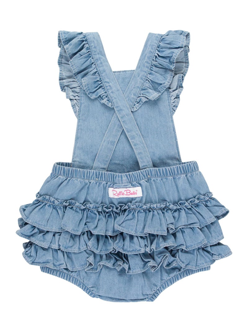 RuffleButts Light Wash Flutter Overall Romper - 12-18m - Image 2