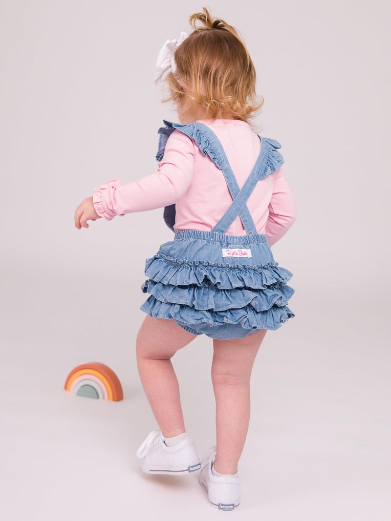 RuffleButts Light Wash Flutter Overall Romper - 12-18m - Image 4