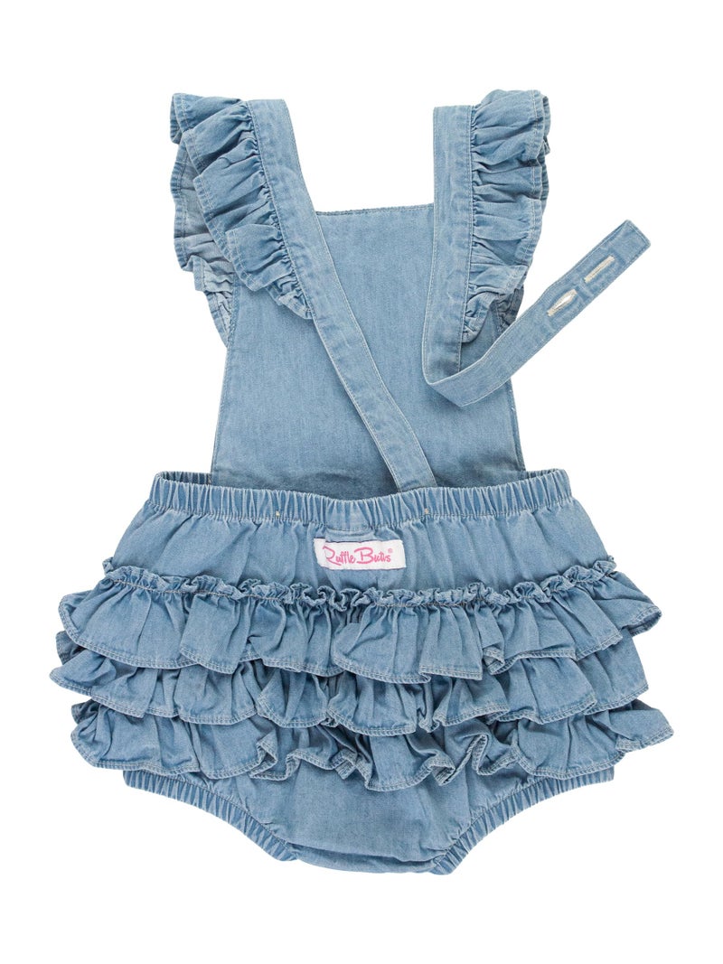 RuffleButts Light Wash Flutter Overall Romper - 12-18m - Image 5
