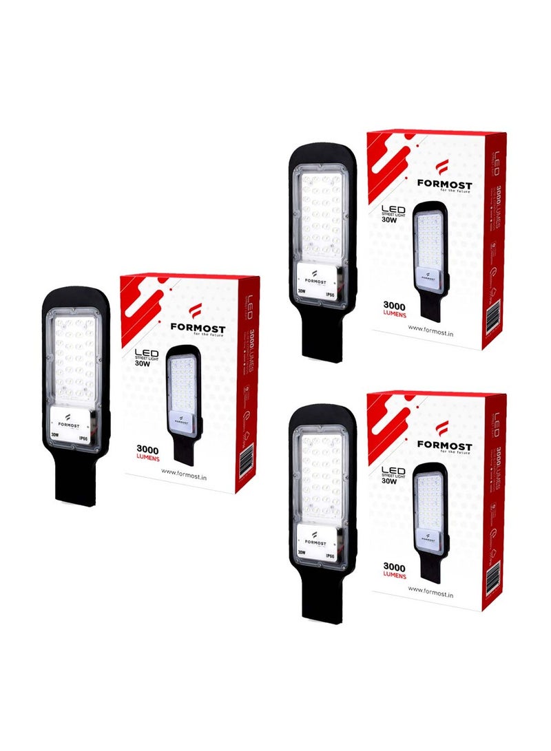 FORMOST FORMOST LED Street Light Cool White | IP66 Water Proof Outdoor Light | Slim & Compact Design | Aluminium Heat Sink | Excellent Quality Classic Power Saving | High Voltage Protection (Pack of 3, 30W)  - Image 1
