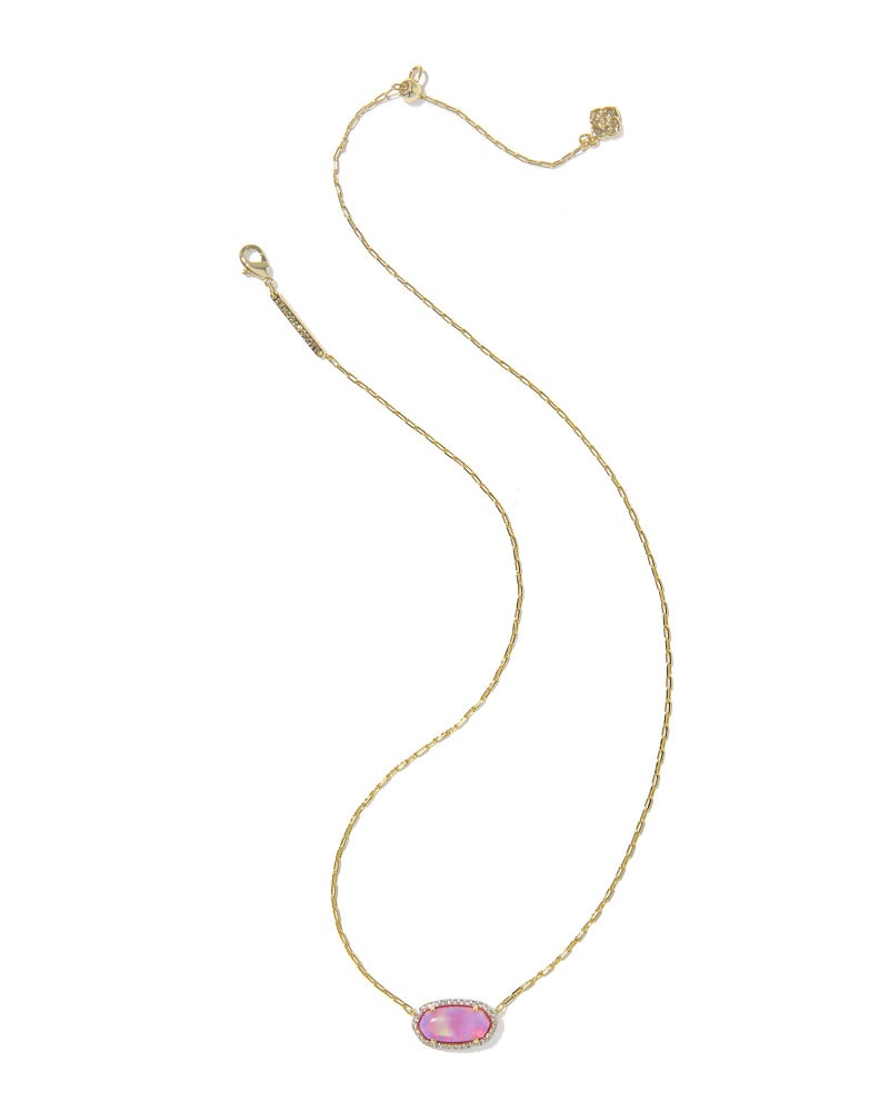 Kendra Scott Elisa Pave Frame Short Pendant Necklace, Pink Opalescent Resin, 14k Gold-Plated Brass, Fashion Jewelry for Women - Image 2
