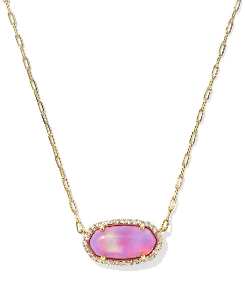 Kendra Scott Elisa Pave Frame Short Pendant Necklace, Pink Opalescent Resin, 14k Gold-Plated Brass, Fashion Jewelry for Women - Image 1