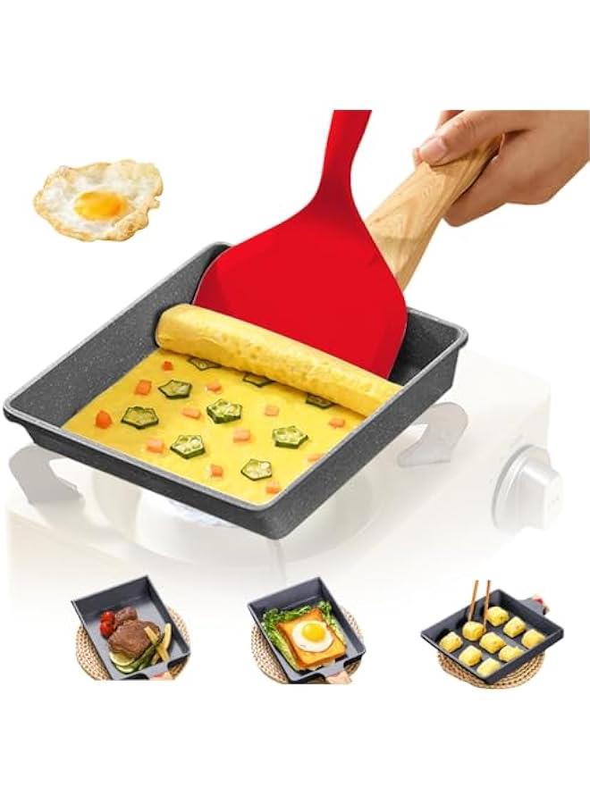 Japanese Omelette Pan NonStick Frying Pan Breakfast Pan Egg Roll Frying Pan for Baking Cooking Omelette Pan Cooker Indoor Outdoor Camping Travel  Granite Happiness Breakfast Kitchen Tool - Image 1
