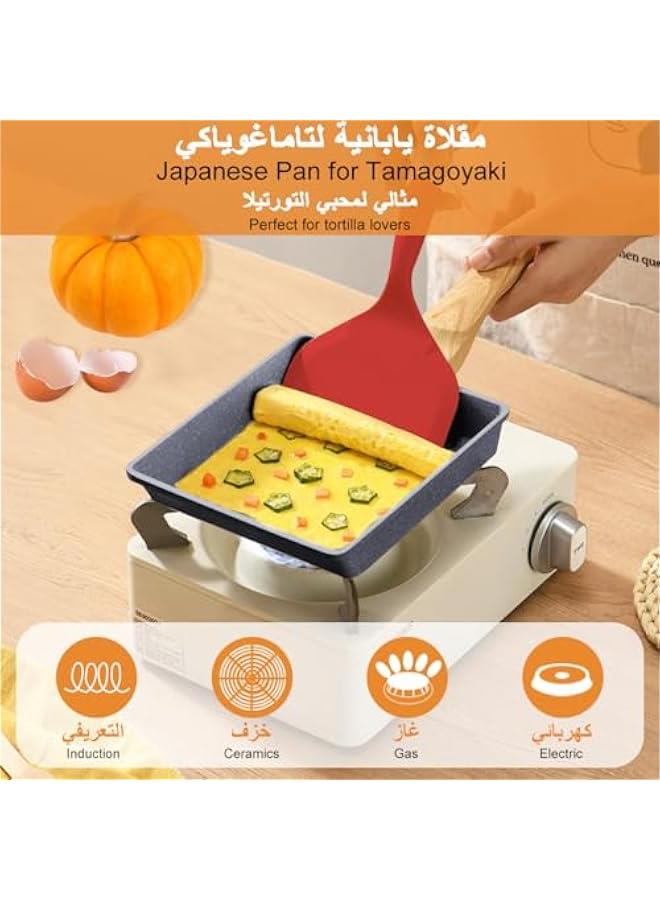 Japanese Omelette Pan NonStick Frying Pan Breakfast Pan Egg Roll Frying Pan for Baking Cooking Omelette Pan Cooker Indoor Outdoor Camping Travel  Granite Happiness Breakfast Kitchen Tool - Image 2