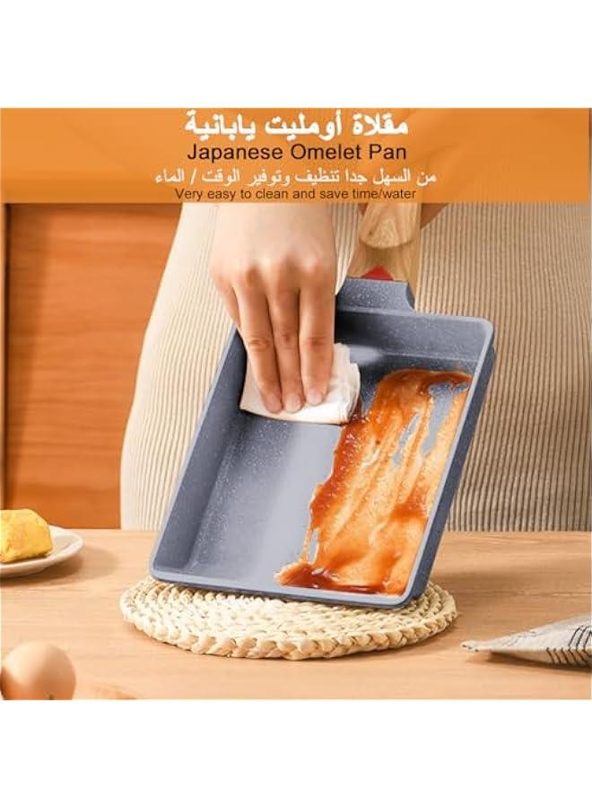 Japanese Omelette Pan NonStick Frying Pan Breakfast Pan Egg Roll Frying Pan for Baking Cooking Omelette Pan Cooker Indoor Outdoor Camping Travel  Granite Happiness Breakfast Kitchen Tool - Image 4