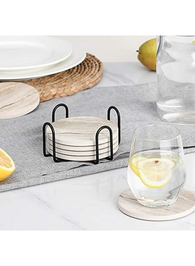 Kitwe Drink Coasters with Holder for Coffee Table, Absorbent Coaster Sets of 6, Marble Style Ceramic Coaster for Wooden Table, Suitable for Kinds of Cups, Home Decor, 4 Inches - Image 3