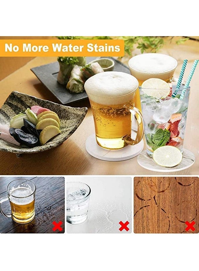 Kitwe Drink Coasters with Holder for Coffee Table, Absorbent Coaster Sets of 6, Marble Style Ceramic Coaster for Wooden Table, Suitable for Kinds of Cups, Home Decor, 4 Inches - Image 4