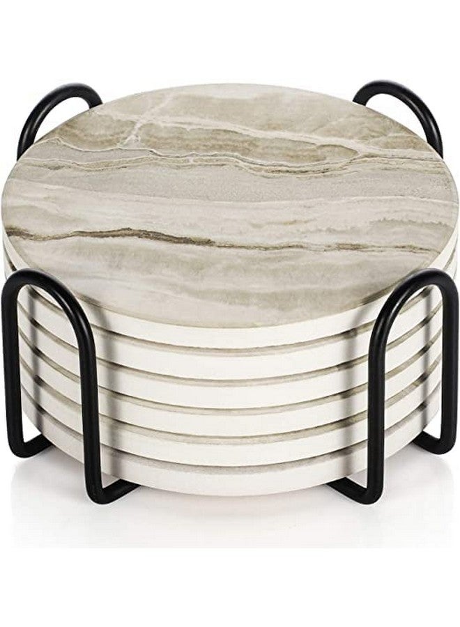 Kitwe Drink Coasters with Holder for Coffee Table, Absorbent Coaster Sets of 6, Marble Style Ceramic Coaster for Wooden Table, Suitable for Kinds of Cups, Home Decor, 4 Inches - Image 1