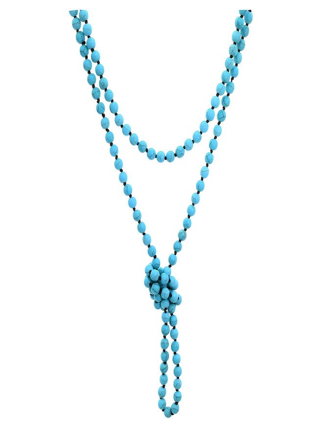 We We Long Versatile Handmade Beaded Natural Stone Necklace For Women Round Beads Multi Layer Knotted Wrap Semi Precious 8mm Stones Statement Necklace 60 inches (Turquoise 8mm 60inches) - Image 1