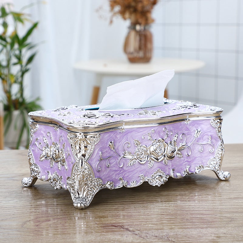 Generic Large Gold Napkin Holder Creative Plastic Tissue Box Silver Purple Rose