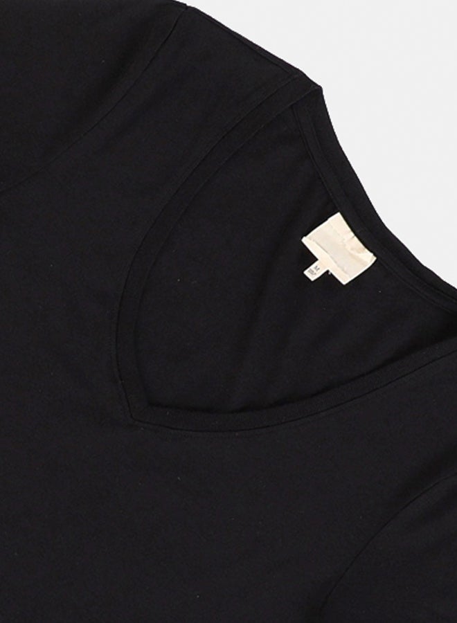 Women's plain half-sleeve T-shirt from Mercati, with a V-shaped opening, purple-black color