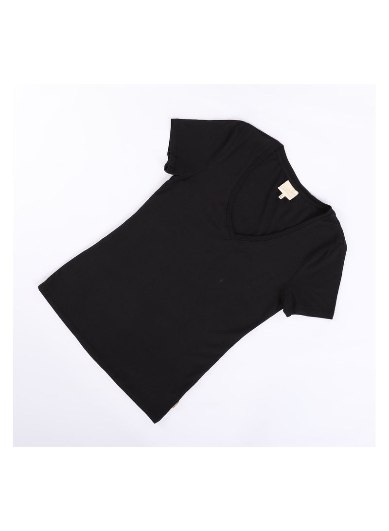 Women's plain half-sleeve T-shirt from Mercati, with a V-shaped opening, purple-black color