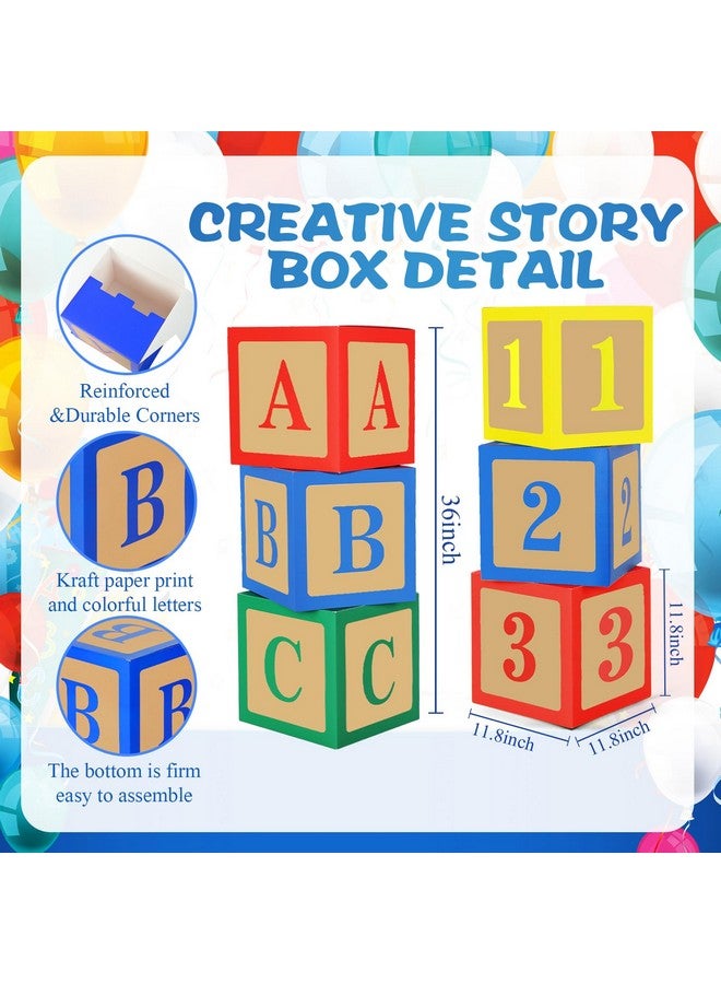 Zhanmai Zhanmai 6 PCS ABC and 123 Balloon Boxes - ABC Alphabet Blocks Colorful Letter Props Boxes for Birthday Cartoon Theme Baby Shower Back to School Party Decorations, 11.8 x 11.8 Inch - Image 2