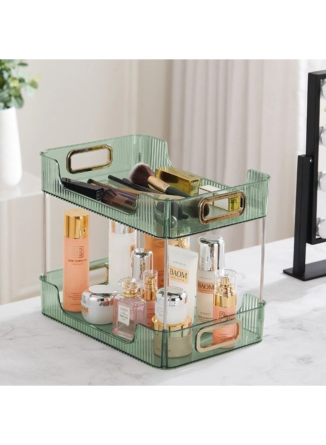 2-Tier Acrylic Stackable Organizer Space-Saving Multi-Purpose Storage Rack for Cosmetics, Perfumes, Skincare, and Kitchen Essentials Modern Countertop Organizer for Bathroom, Kitchen & Vanity (30×25 cm)- Green - Image 2